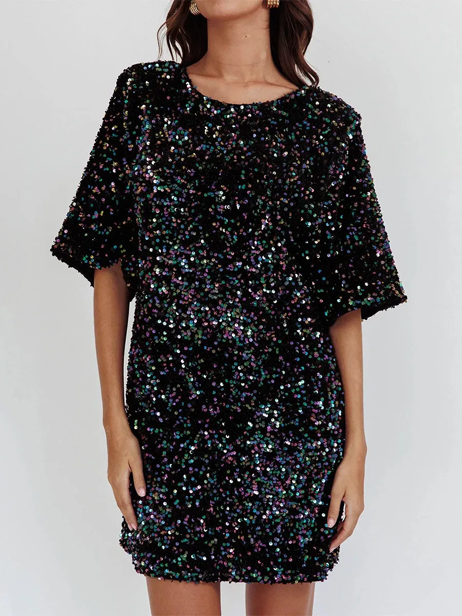 slim fit dress slacks Sparkle Doll Multi Sequin T-shirt Dress