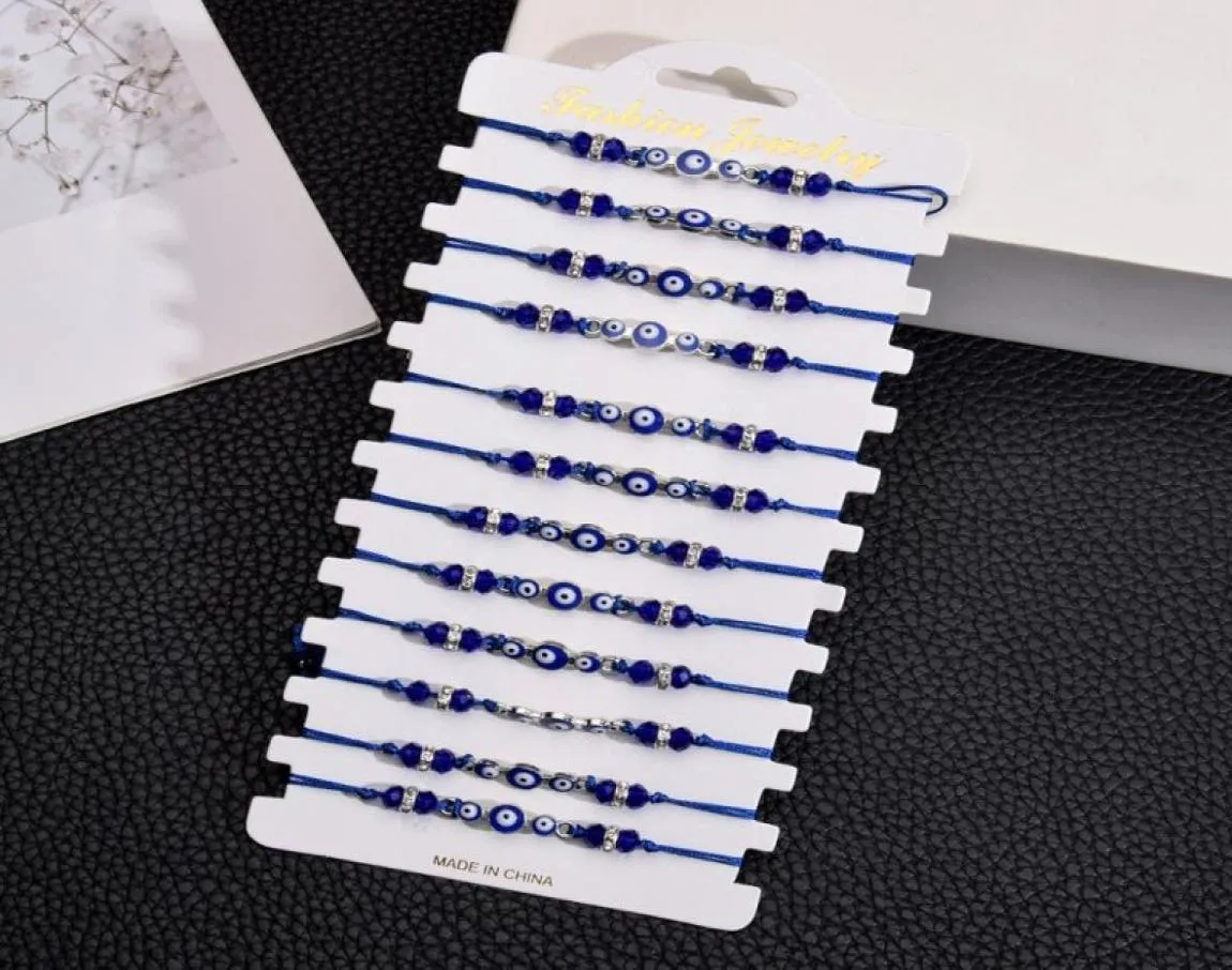 Couples femmes 12pcssets bleu turcs maléliques tamis bracelets en cristal perle chain de corde ajusté cheville