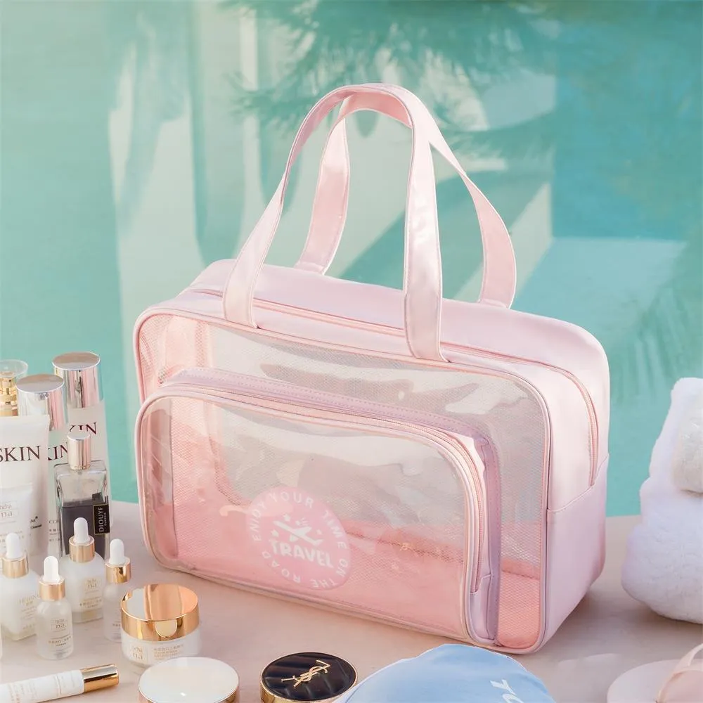 Pu Swimming Fitness Bag Transparent Waterproof Toiletry Bag Portable Clothing Storage Bag Large Capacity Dry And Wet Separation Handbag