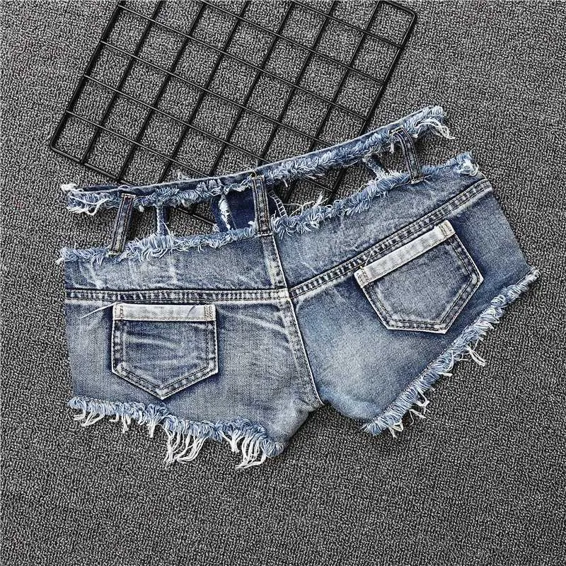 Women's Shorts New Women Sexy Cut Out Jeans Denim Shorts Slim Ultra-low Waist Shorts Nightclub Femme Y240425