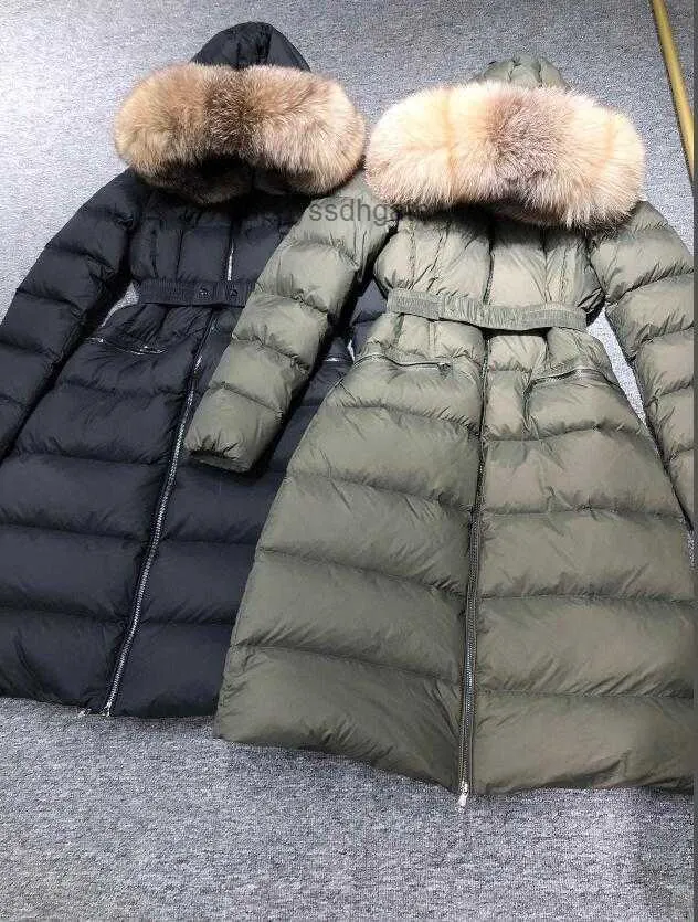 Donne 100% Big Real Real Raccoon Pelliccia con cappuccio con cappuccio a fila x-lunghezza con cerniera a doppia cerniera con giacca sottile per la cintura Parkas impermeabile Black Green Color