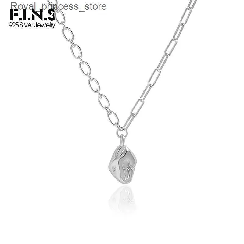 Hangende kettingen F. I.N.S originele concave en convex S925 Sterling zilveren asymmetrische ketting knik ketting voor vrouwen stapelbare onregelmatige hanger Q240426