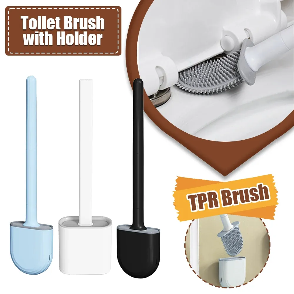 Brushes Silicone TPR Toilet Brush Toilet Bowl Brush with Holder Set Wall Hanging Toilet Brush Flexible Soft Cleaning Bristles for Floor
