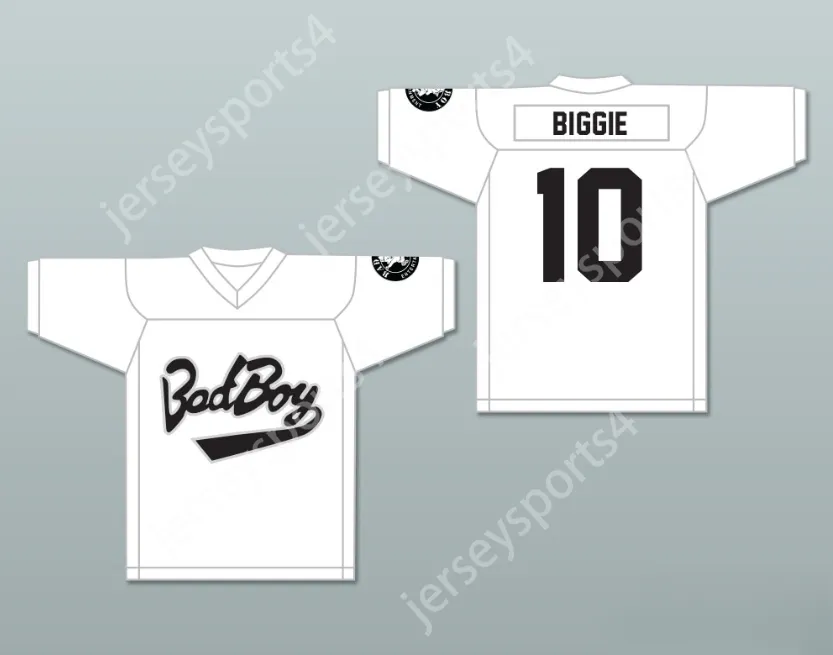 CUSTOM ANY Name Number Mens Youth/Kids Biggie Smalls 10 Bad Boy White Football Jersey Includes Patch Top Stitched S-6XL