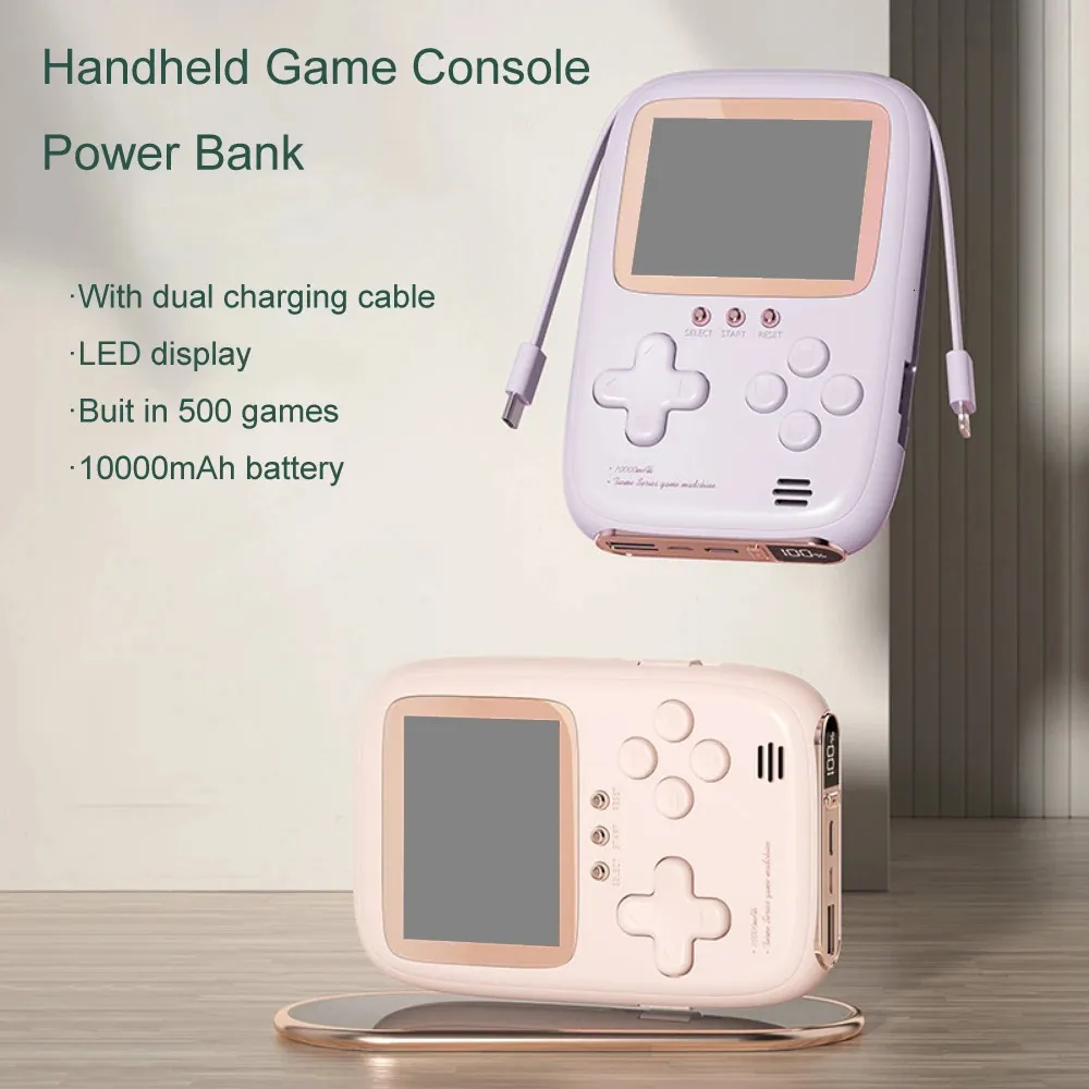 Console de jogo portátil 2-em 1 Power Bank 10000 mAh com tesouro de dois fios de tesouro nostálgico Retro Games 240419