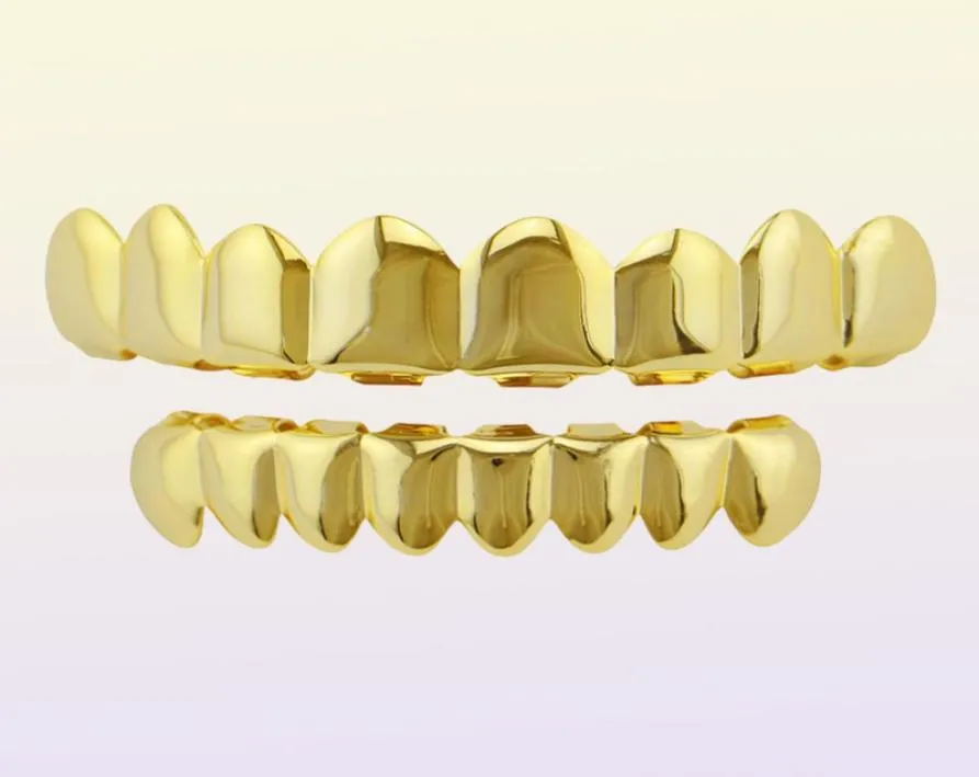 Hiphop Grill JewelryClassic Smooth Gold Sier Rose Glated Teeth Grillz Top Bottom Faux Dental Tooth Braces Grills Men Lady Hip Hop 8255491