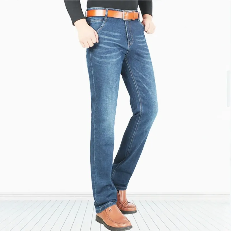 Skjortor 120 cm förlängde jeans mens sommar tunna elastiska jeans bara för hög 190 cm200 cm, 180 cm210 cm män rakt extra långa denimbyxor