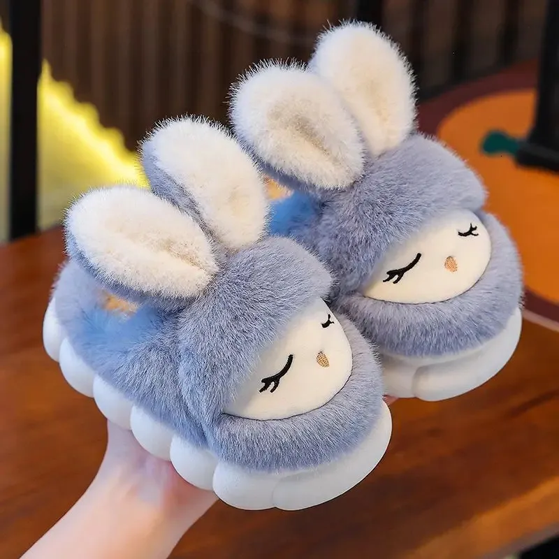 Kawaii Rabbit Furry Slides Winter Hush Puppy Shoes For Boys And Girls ...