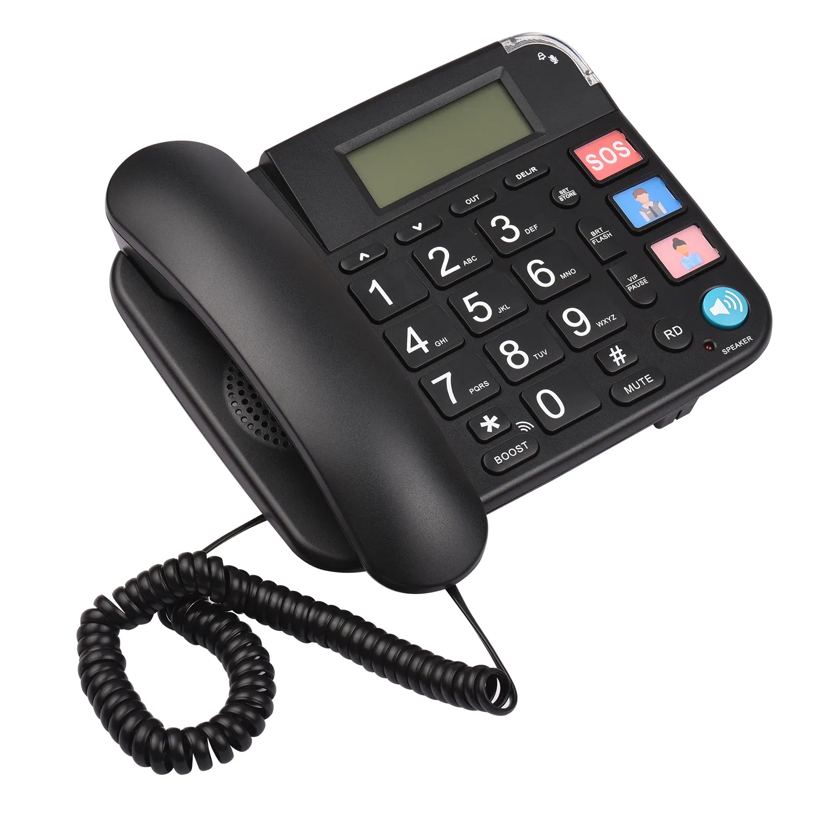Tillbehör Svart sladdtelefon med stor knapp skrivbord på fasta telefon Telefonstöd Handsfree/Redial/Flash/Speed ​​Dial/Ring Volume Control