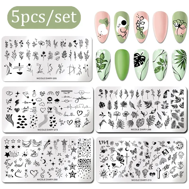 Art Nicole Diary 1 Set 12*6cm nagelkonst Stampingplattor Leaf Flower Fruit Geometry Bildtryck Mallar Stencil Naglar Tillbehör