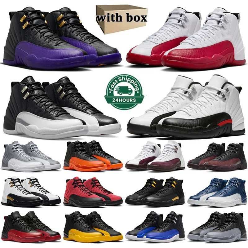 Con scarpe da basket Box 12S 12 uomini Playoff viola ciliegia di ciliegia royalty nera taxi rosso stealth maschi arancione all'aperto esterno allenatore sportivo dimensione 40-47