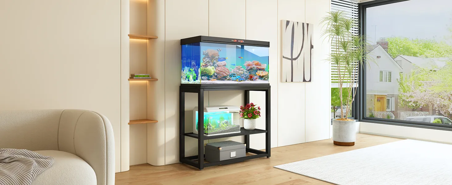 30 Gallon Aquarium Stand With 2 Shelves – Heavy Duty Metal Frame, Holds 600 Lbs, Black (30"L X 11.8"W X 24.4"H)