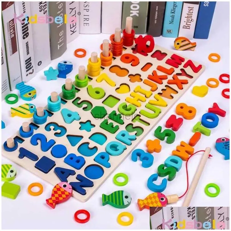 3D Puzzles Wooden Number Puzzle Sorting Montessori Toys For Toddlers Shape Sorter Counting Fishing Game Educational Math Stacking Dro Otzfv