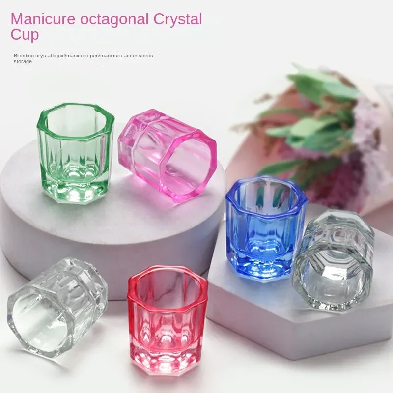 Vätskor 1 st färgglada kristallglas akrylpulver flytande nagel kopp skål lock skål kopp hållare utrustning manikyr verktyg