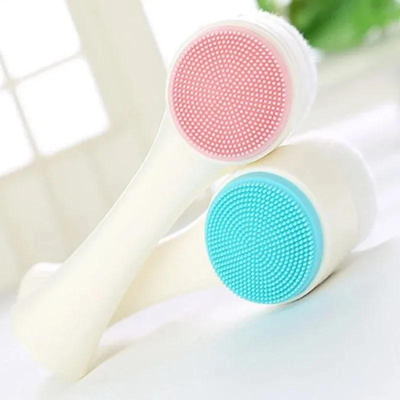 Double-Sided Silica Gel Cleansing Brush Soft Fiber Cleansing Brush Portable Facial Massage Skin Care Tool