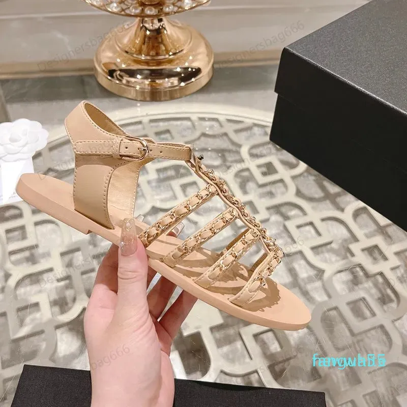 24ssLuxury Platforms Women Designer Bohemian Sandals Rattan Chain Fisherman Flat Gladiator Sandals Raffia Woven Twine Buckle Sandals Outdoor Beach Shoes