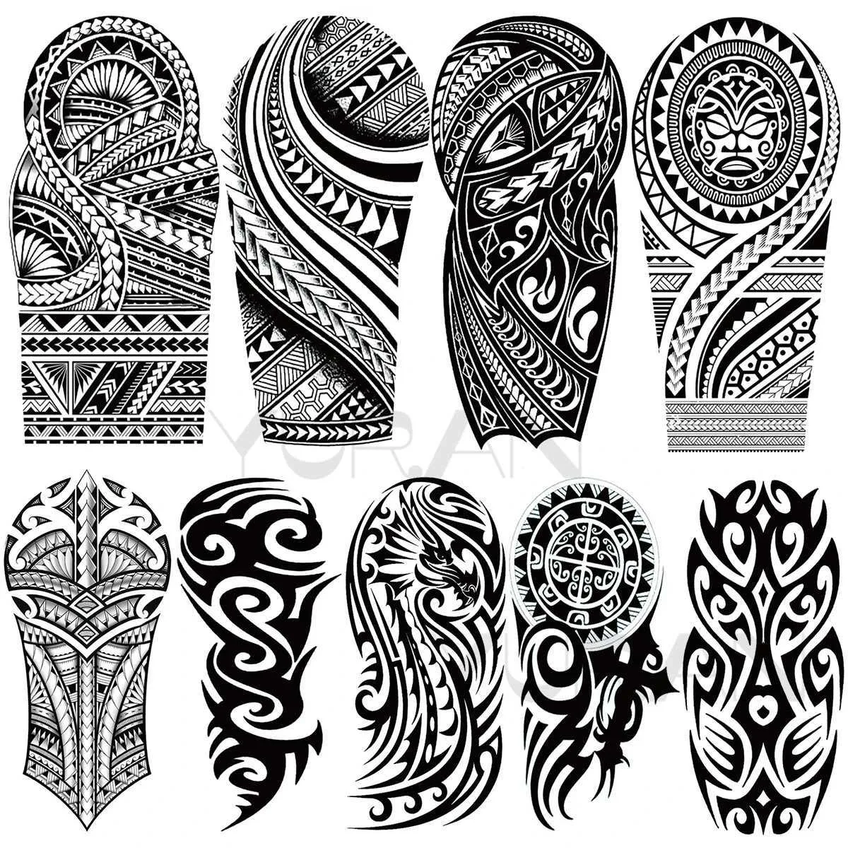 Trasferimento tatuaggio tatuaggi temporanei di grandi dimensioni per adulti uomini realistici spine maori bracciali impermeabili tatuaggi falsi adesivi da tatuaggio braccio braccio tatoos 3d 240426