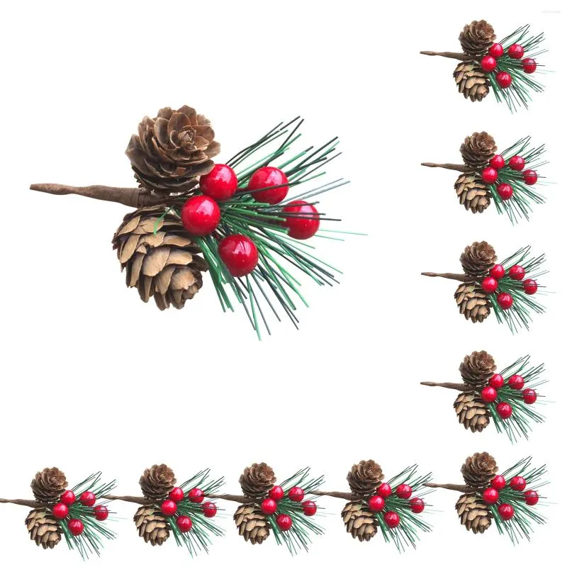 Декоративные цветы симуляция красная рождественская ягода и сосновая конус выбирают филиалы для праздничного цветочного декора 10 шт.