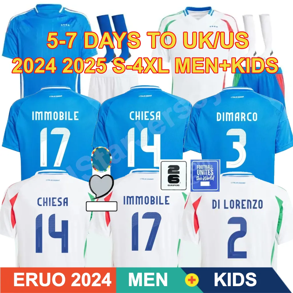 Euro 2024 Italie Maglia Bambino Buffon Chiellini Verratti Totti Chiesa Barella Belotti Zaniolo Raspadori Jorginho Soccer Jerseys Maillot de Football Home Shirts