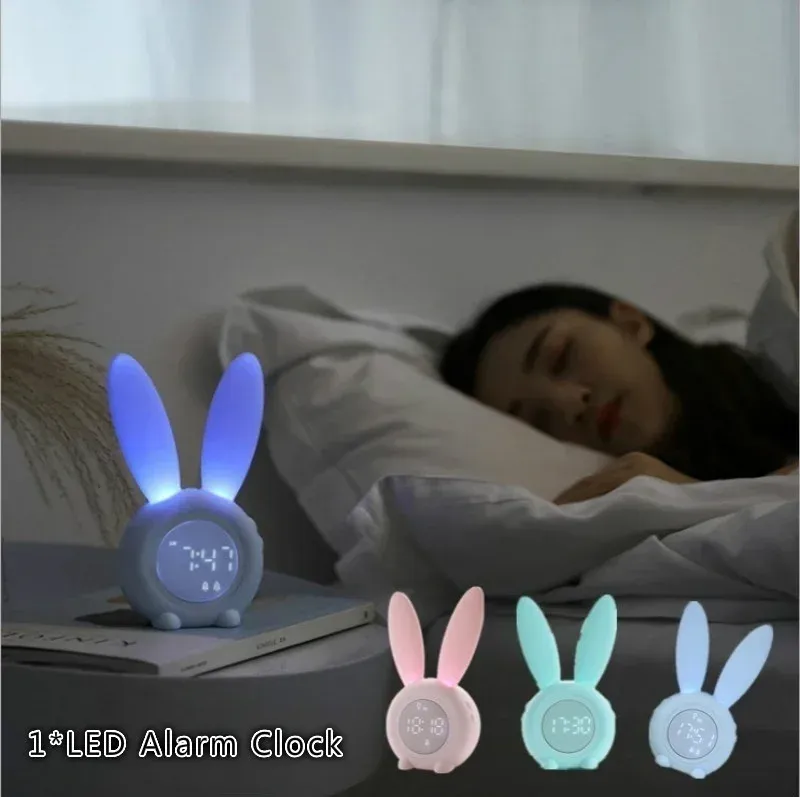 Klokken LED kleine alarmklok geluid sensorische timing klok nachtlampje met slaaplamp konijn timing nachtlamp bureau oplaadbare klok