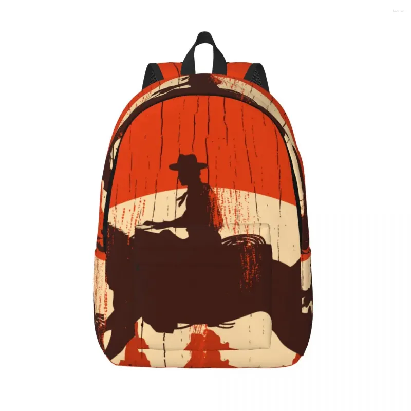 Backpack Student Bag Cowboy mit laufendem Pferd Holzschild Eltern-Kind Leichtes Paar Laptop