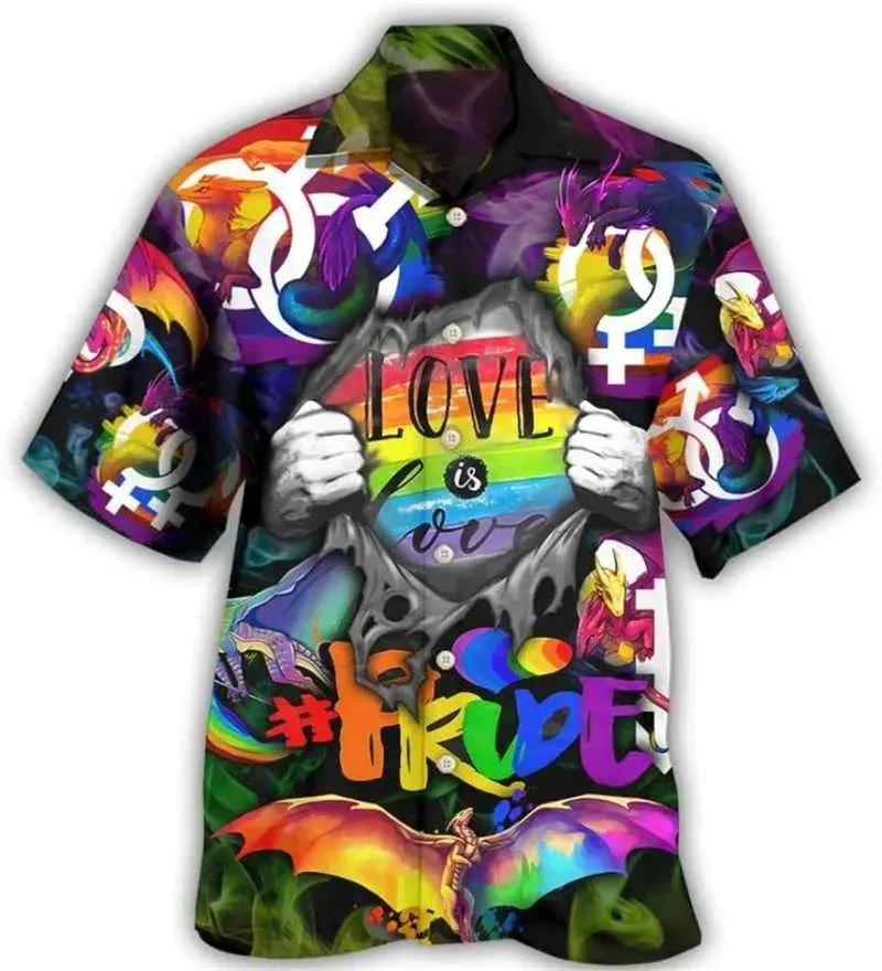 6H27 Koszulki męskie LGBT American Pride Hawaiian 3D Hawaii koszule Summer Aloha Shirt Prezent dla LGBT Fashion Street Gay Lesbian Floral Shirts Cool Top 240424