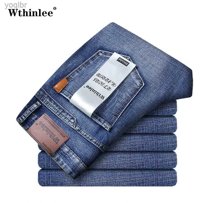 Men's Jeans Classic Business Casual Mens Jeans 2023 New Blue Slim Fit Elastic denim Mens Pants Mens ClothingL244