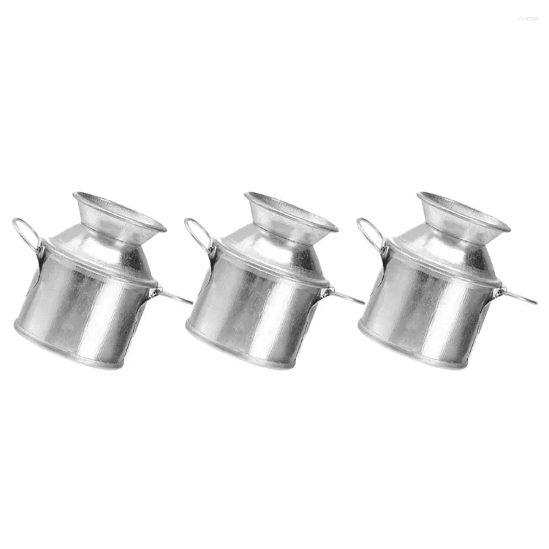 Vases 3 Pcs Milk Jug Tin Bucket Decoration For Home Mini Gardening Small Metal Tiny Iron Miniature House Accessories