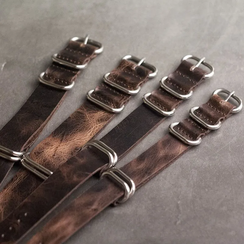 Onthelevel Leder Nato -Gurt 20mm 22 mm 24mm Zulu -Gurt Vintage First Layer Kuhleder -Uhren Band mit fünf Ringen Schnalle #e CJ191269f