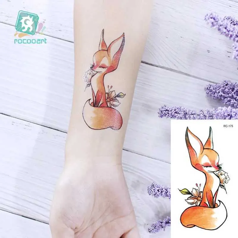 Tattoo Transfer Rocooart Animal Waterproof Temporary Tattoo Sticker Flamingo Cat Fox Tatoo Body Art Women New Fake Taty Tatuaje Cute Small Tatto 240427