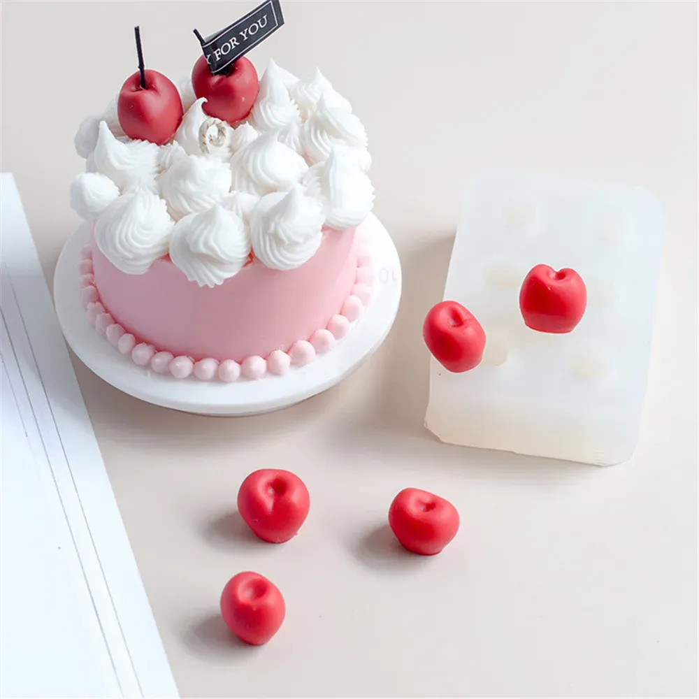 Moulds 3D Cherry Mold Scented Candle Material Simulation Fruit Fondant Cake Silicone Baking Cake Decorating Moulds Candle Making Tool