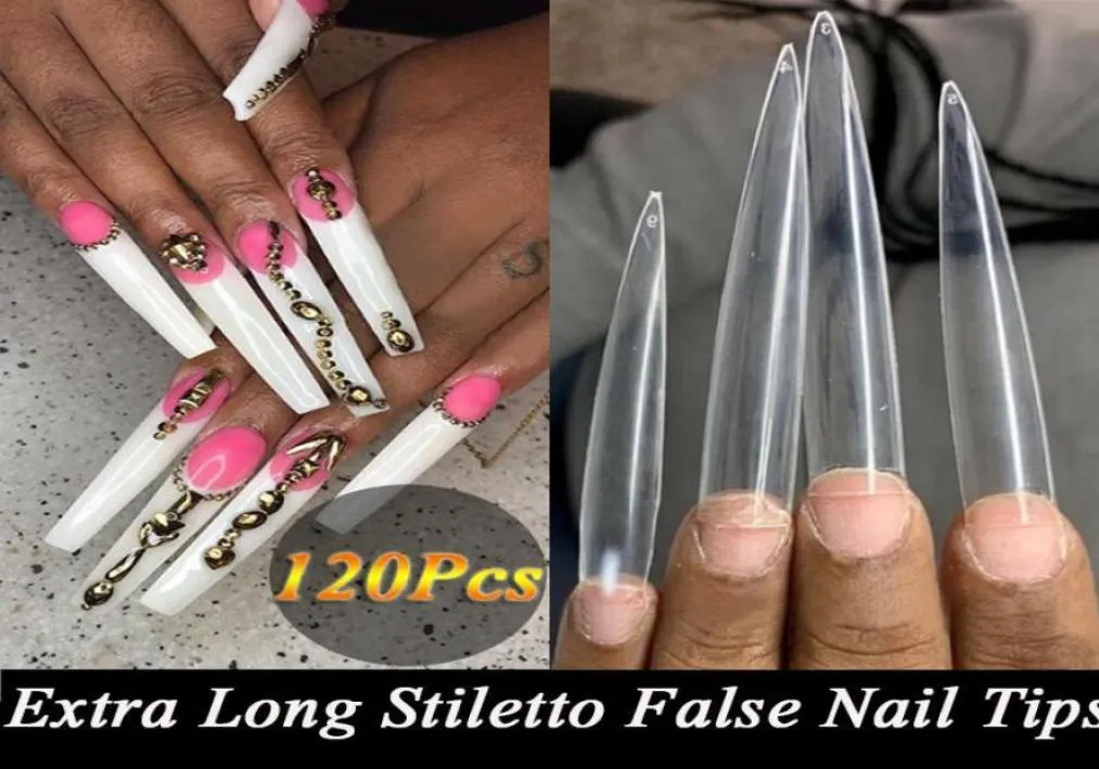 Faux Nails 120pcSset Long Stiletto Nail acrylique français Faux conseils Art Half Cover Tip Salon Manucure Supply 3Colors1458388