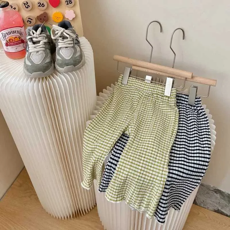 Trousers Childrens Pants 2023 Summer Thin Casual Fashion Bell Bottom Baby Girl Mosquito proof Simple Loose Plain Pattern Childrens PantsL2404