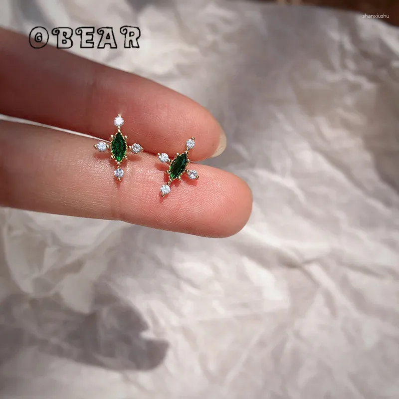 Stud Earrings OBEAR Simple Exquisite Vintage Green Zircon Cross Women Fashion Temperament Jewelry