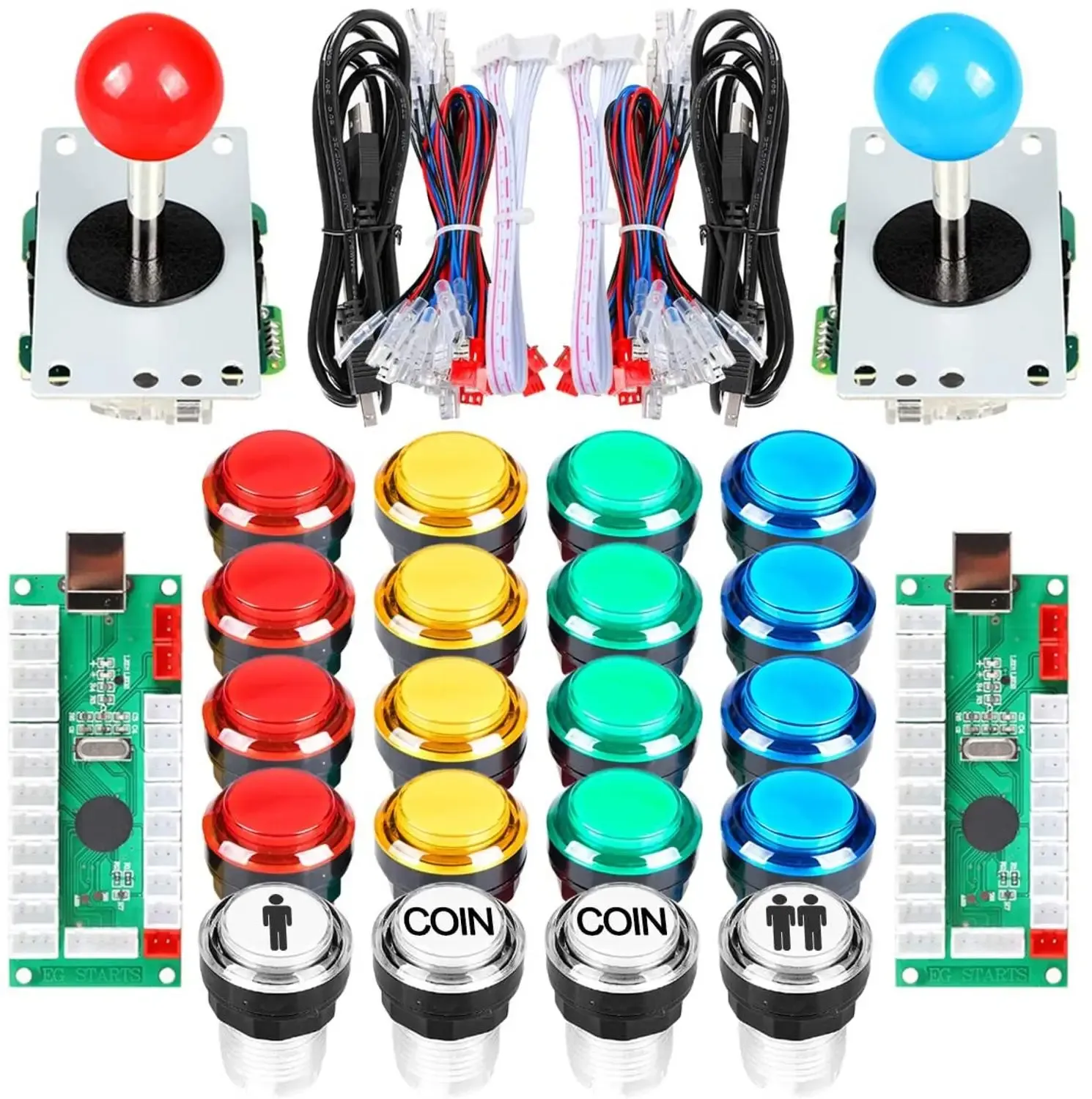 TOPS 2 Player Arcade DIY Kit USB -kodare till PC Joystick Games 5V LED LIT -tryckknappar för Raspberry Pi 1 2 3 3B Mame Fighting Stick