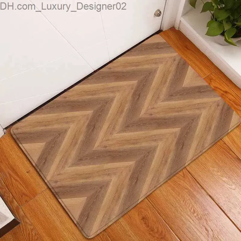 Carpet Vintage wooden bathroom mat old brown striped texture geometric pattern non slip carpet flannel floor decoration kitchen entrance Q240426