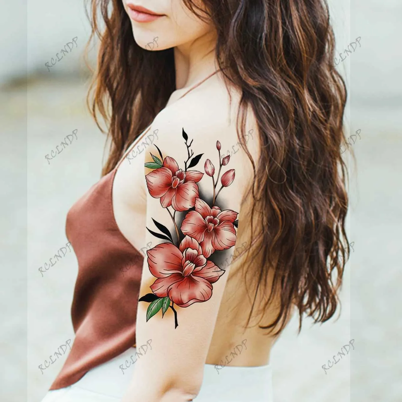 Tattoo Transfer Waterproof Temporary Tattoo Sticker Flower Fake Tatto Flash Tatoo Arm Back Tato For Girl Women Men 240426