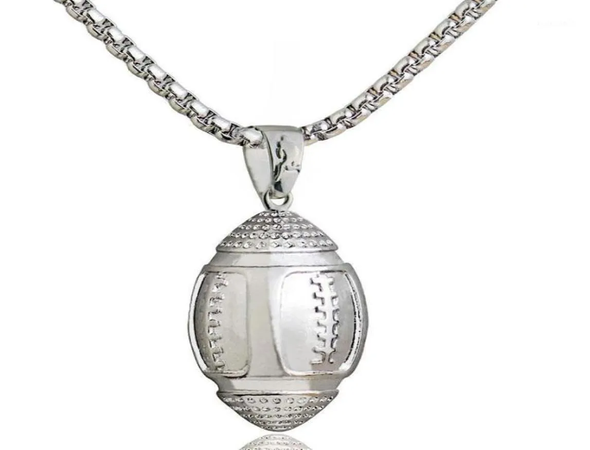 3D American Football Ball Pendant Necklace Men Sports Charm Football Games Halsband Hip Hop Jewelry Rostfritt stålkedja16677166