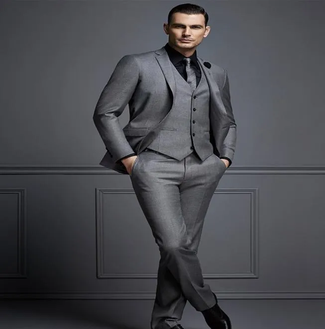 Sexig mörkgrå herrar kostym Ny mode Sexig brudgum Dräkt Bröllopsdräkter för män Slim Fit Groom Tuxedos för man Jacketvestpants5080254