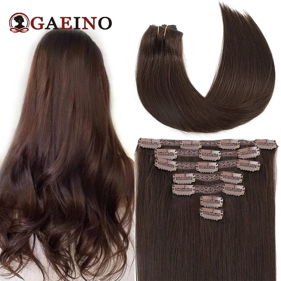 Extensions Clip In Hair Extensions Human Hair Silky Straight 7Pcs/Set 120G Light Brown Honey Blonde Hairpiece Real Hair Full Head 1428Inch