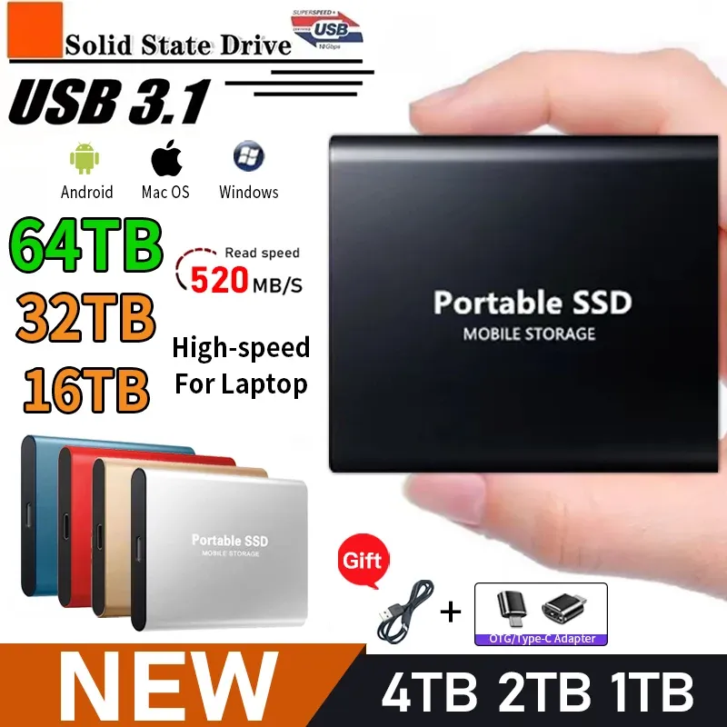 Boîtes 2TB Portable SSD externe M.2 Drive à semi-conducteurs USB3.1 Highpeed Hard SSD Drive externe SSD d'ordinateur portable 1 To pour le bureau / téléphones