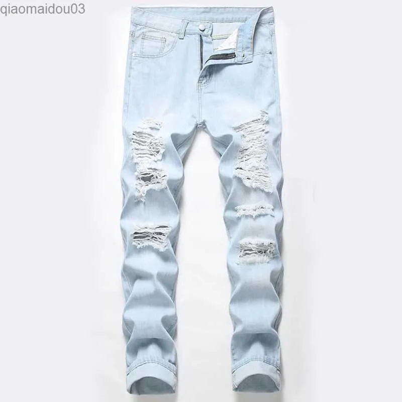 Jeans da uomo jeans strappato per gatti americani con toppe da uomo Slim per indossare adatti per fare un sonnellino papà casual pantaloni autunno e winterl2404