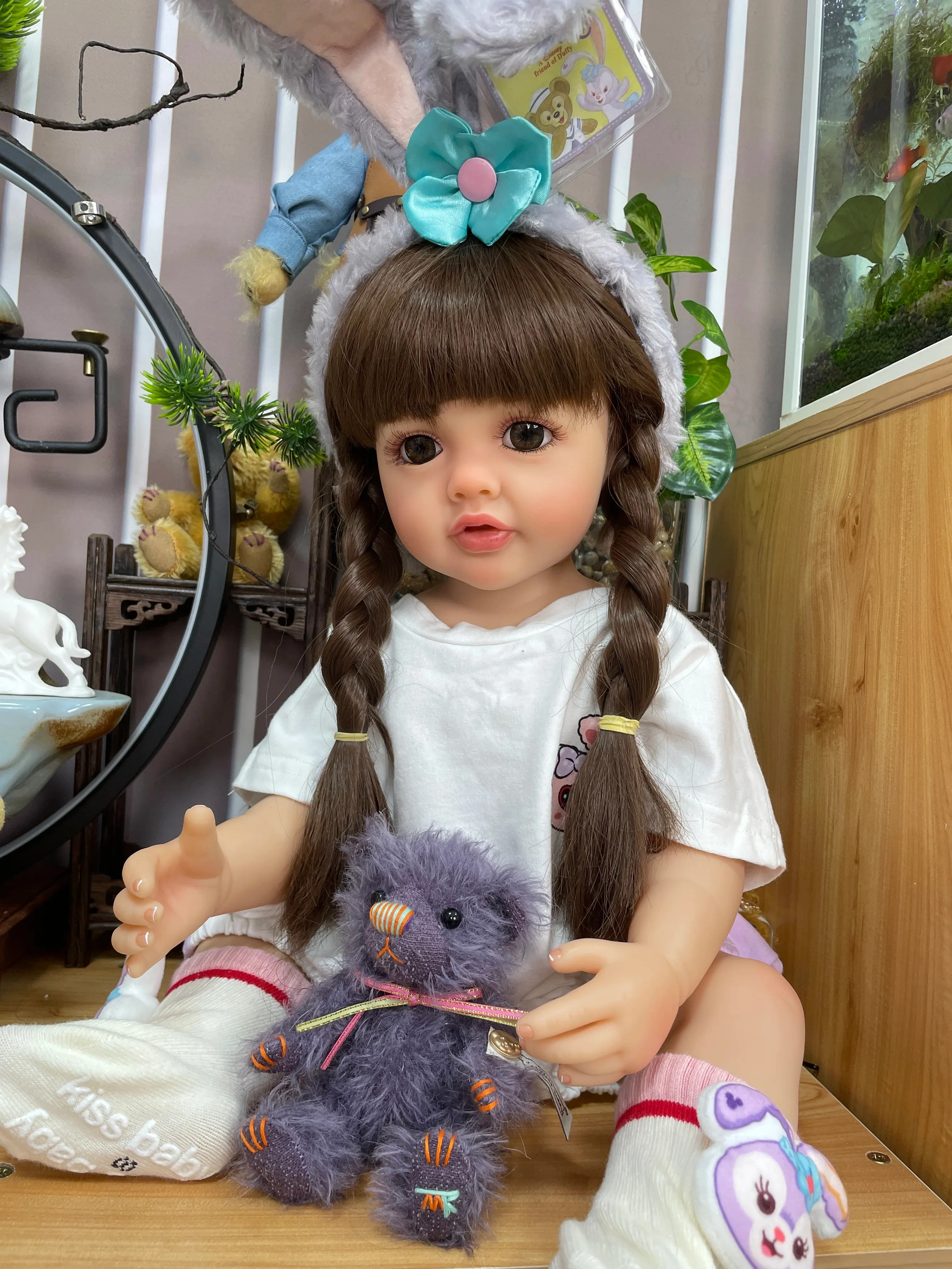 Dolls NPK 55 cm Betty Full Body Silicone Soft Touch Reborn Toddler Princess med Long Hair Life Real Baby Doll