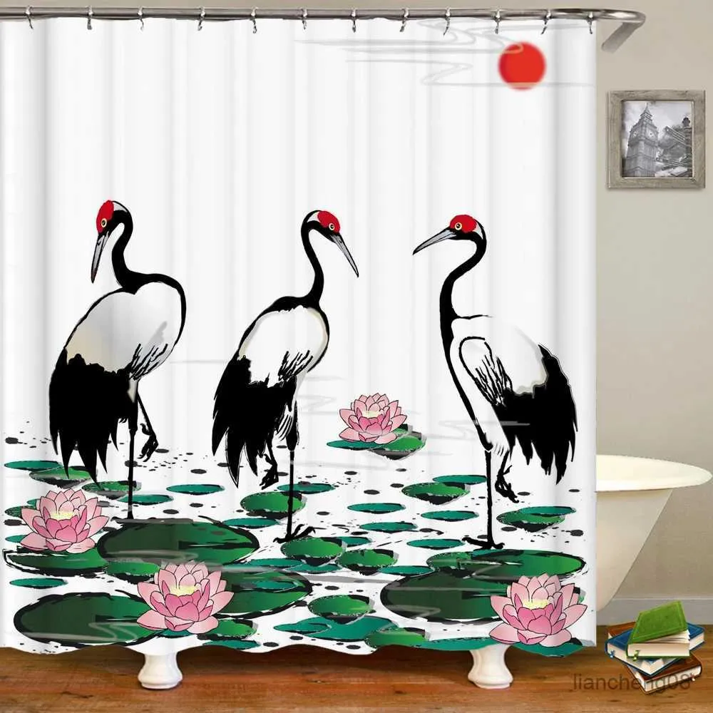 Rideaux de douche fleurs et oiseaux chinois rideau de douche 3D rideaux de salle de bain étanche en tissu de baignoire de bain en tissu de bain de bain avec 12 crochets