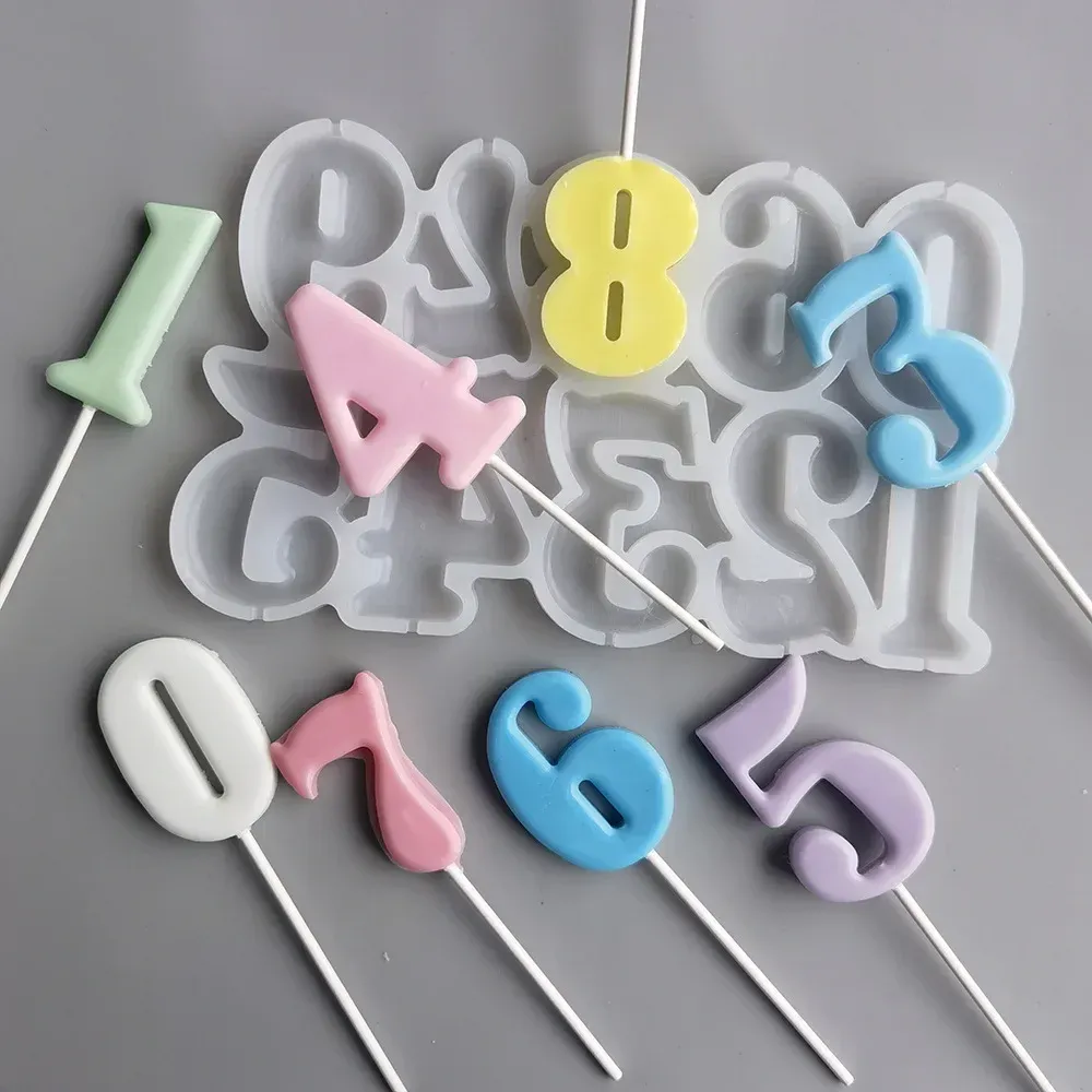 Moulds Number Shaped Baking Mold DIY Lollipop Numeric Modeling Silicone Chocolate Candy Mould Birthday Cake Decoration Kitchen Tools