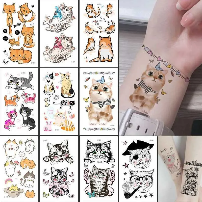 Transfert de tatouage 10pcs Tatouages temporaires imperméables pour enfants Small Cat Tattoo Stickers For Kids Hand FaToo Tatoo Body Art Child Tattoo 240426