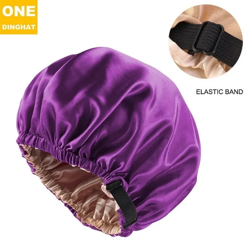 2024 NYTT SATIN HÅR CAP FÖR SVÄRDA INTRISIBLE FLAT IMITATION SILK RUND Hårklipp Kvinnor Huvudbonad Ceremonin Justera Button Night Hatfor Justerbar Silk Night Cap