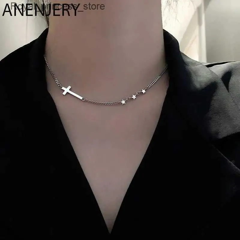 Pendanthalsband Anjery Retro Star Cross Pendant Halsband CLAVICLE THAI SILVER Halsband Kvinnsmycken S-N626 Q240426