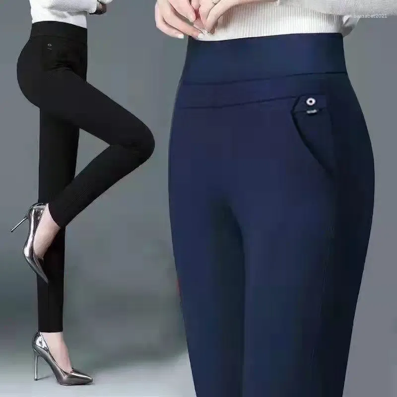 Women's Pants Office Lady Korean Fashion Straight Female Elastic Band High midja Solid Big Size 5xl Women Autumn Elegant Byxor 2024