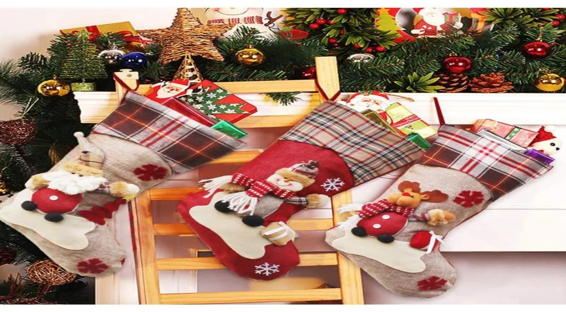 Medias de Navidad Big Size 3 PCS 18quot Classic de navidad Santa Santa Snowman Personaje de Navidad para decoración de fiestas 8301061